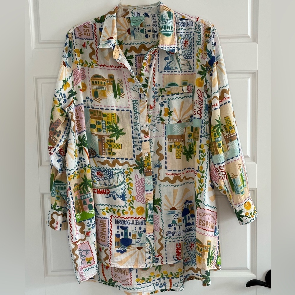 Women's Multicolor Printed Swim Coverup Shirt